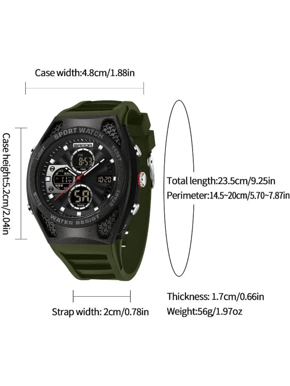 Men's Army Green Analog Quartz Electronic Military Multifunction Digital Watch